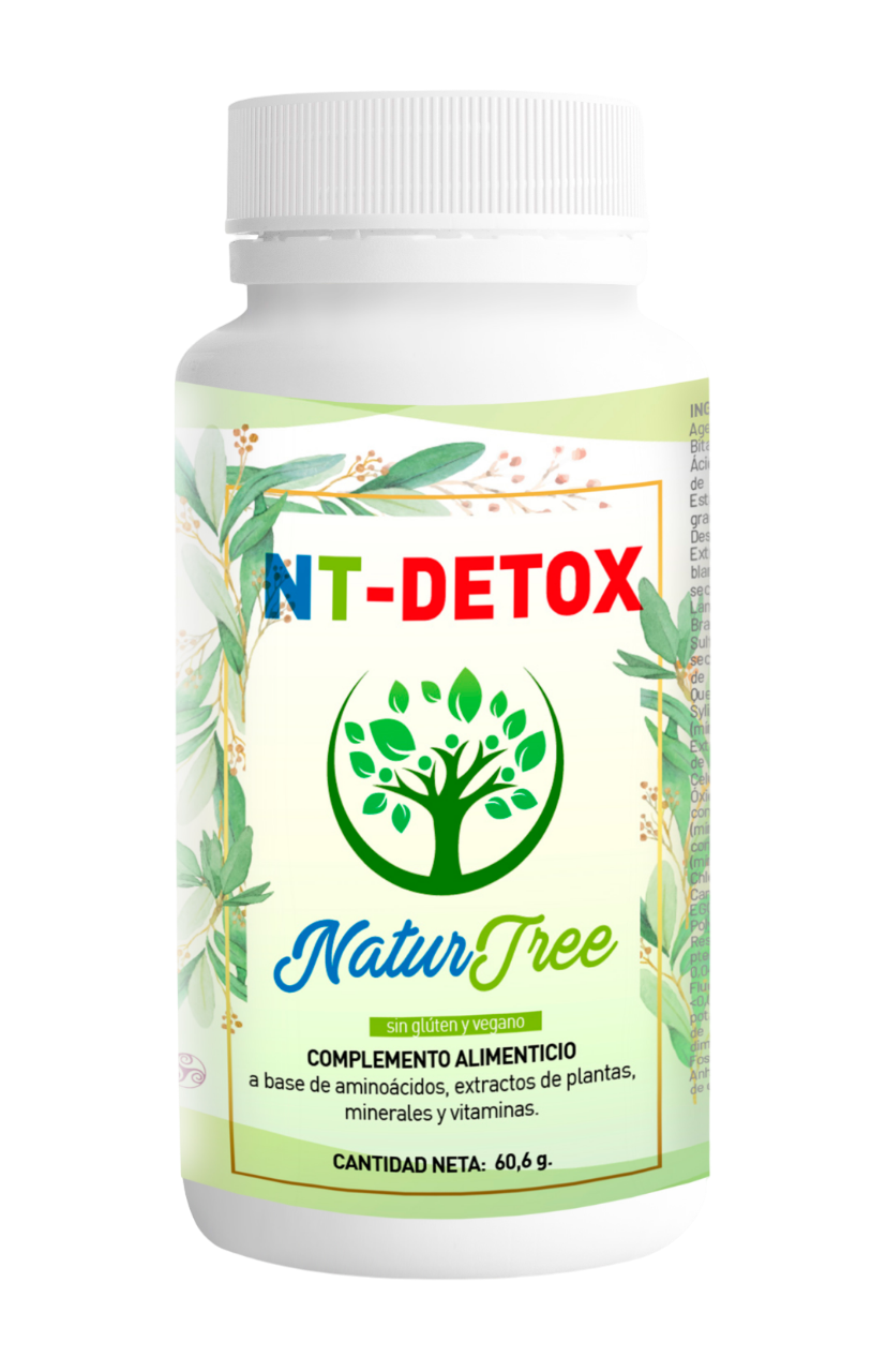 NT-Detox da NaturTree, suplemento alimentar com NAC, chlorella, cardo-mariano, curcuma, zinco, selénio e vitamina B12